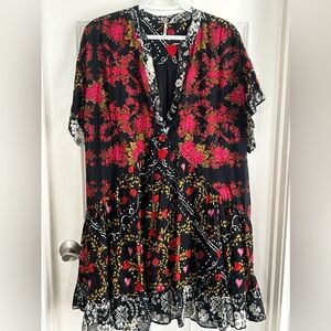 Free People Black and Red Floral Mini Dress